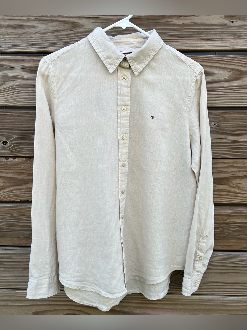 Tommy Hilfiger 100% Linen Cream Tan Women’s Button-Down Shirt Size Medium